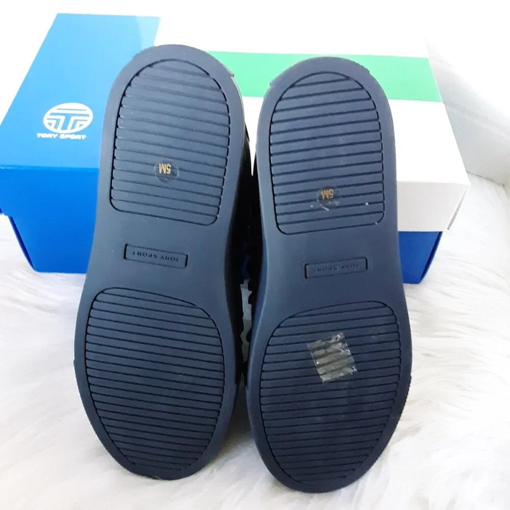 Tory Burch Sport Navy Ruffle Sneakers Round Toe Leather Shoes size 5M